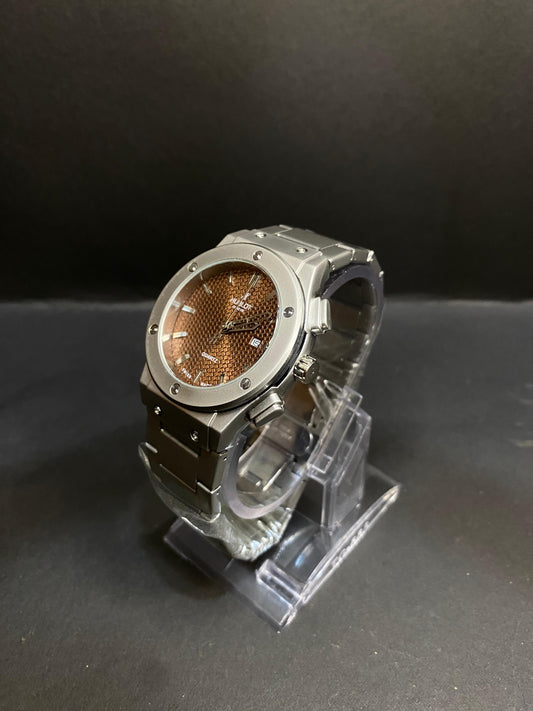 Hublot-Inspired Brown Dial with Silver Chain Watch
