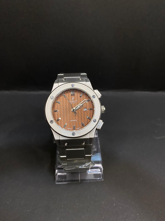 Hublot-Inspired Brown Dial with Silver Chain Watch
